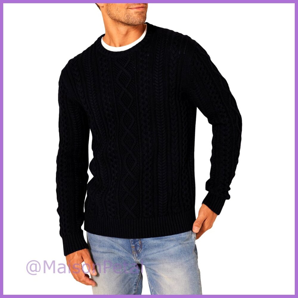Men's 100% Cotton Fisherman Cable Crewneck Sweater Pullover